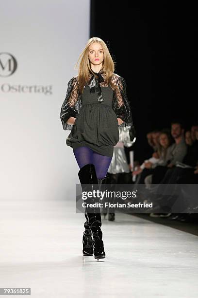 Model walks down the runway during the Marcel Ostertag fashion show at the Postbahnhof during Mercedes Benz Fashion Week Berlin autumn/winter 2008...