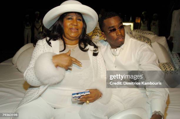 Aretha Franklin and Sean "P. Diddy" Combs at the PS2 Estate