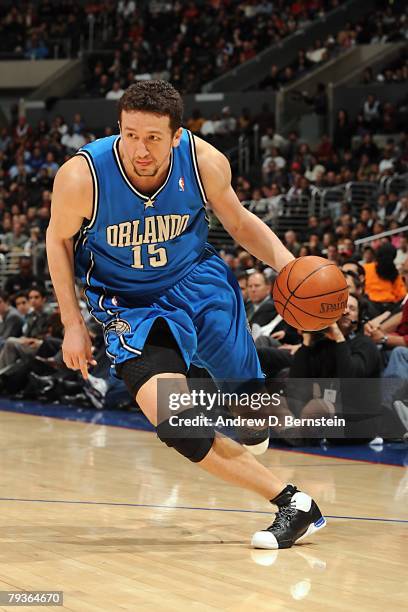 Hedo Turkoglu of the Orlando Magic moves the ball during the NBA game against the Los Angeles Clippers at Staples Center on January 9, 2008 in Los...