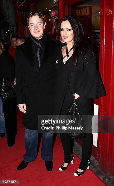 Mansfield and former Miss Ireland Andrea Roche arrive for the opening night of "For the Love of Mrs Brown" in the Olympia Theatre on January 29, 2008...