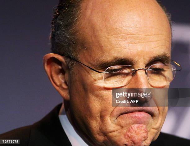 This 16 October 2007 file photo shows Republican presidential candidate and former New York City mayor Rudy Giuliani speaking at the Republican...