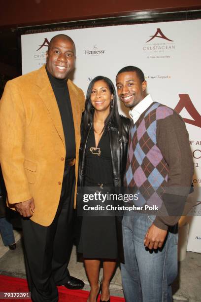 Magic Johnson with wife Cookie Johnson and son Andre arrive at Crustacean's Ten Year Anniverary with Perfomance by Patti LaBelle on January 26,2008...