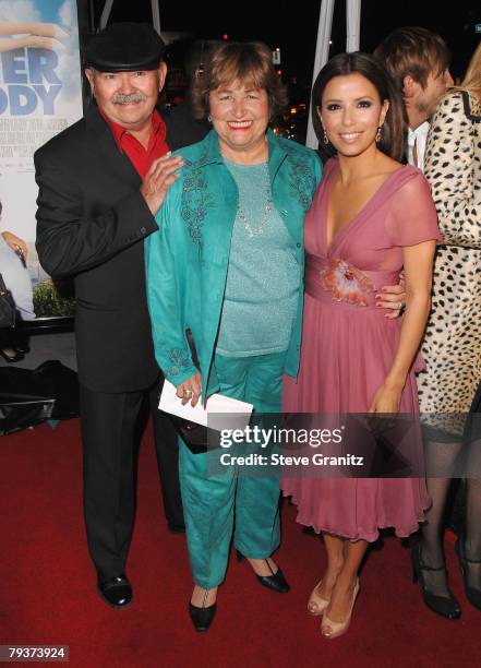 Eva Longoria and Parents arrives at "Over Her Dead Body" Los Angeles premiere at the ArcLight Hollywood Theatre on January 29, 2008 in Hollywood,...