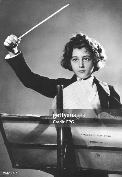 Eight-year-old Italian conductor Ferruccio Burco , circa 1947.