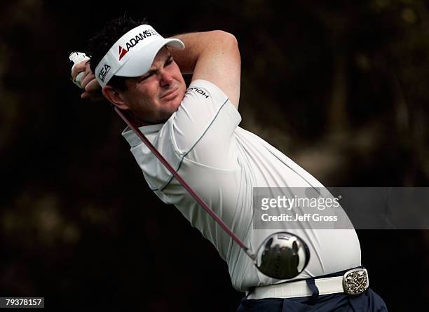 Rory Sabbatini of South Africa hits a tee shot on the seventh hole during the third round of the Buick Invitational at the Torrey Pines Golf Course...