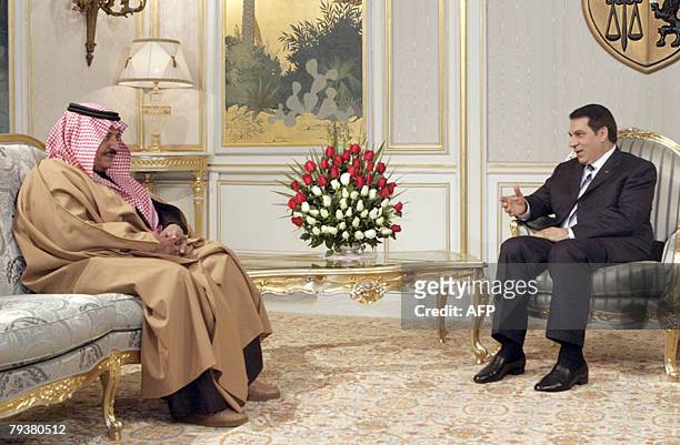 Tunisian president Zine El-Abidine Ben Ali meets Saudi Interior Minister Prince Nayef bin Abdul Aziz al-Saud before the opening session of the 25th...