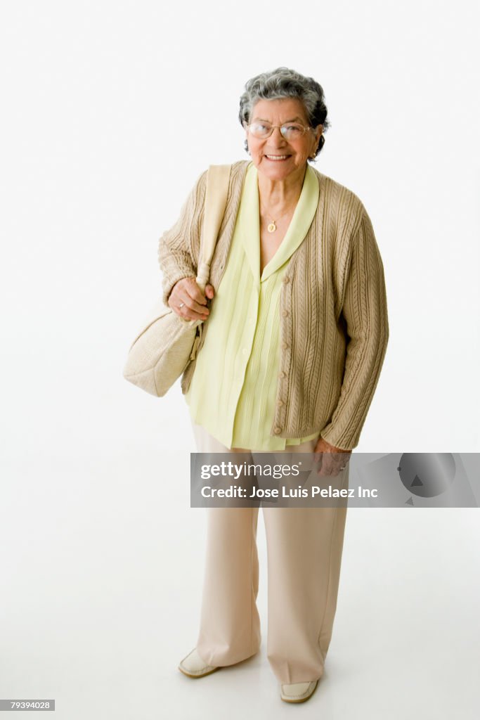 High angle view of senior Hispanic woman