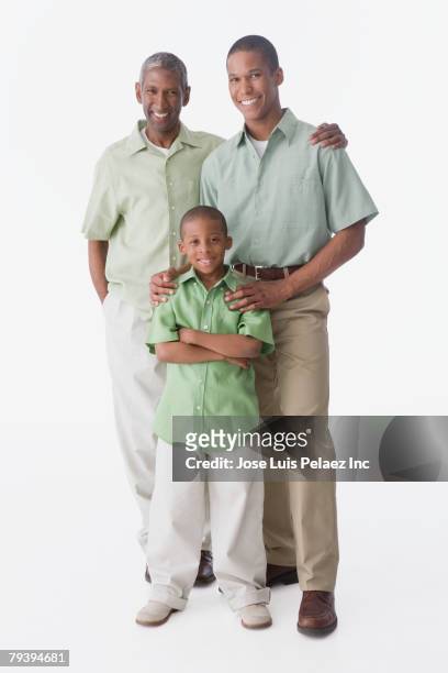 portrait of african american grandfather, father and son - enkel object stock-fotos und bilder