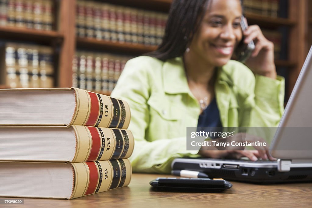 African American woman talking on cell phone