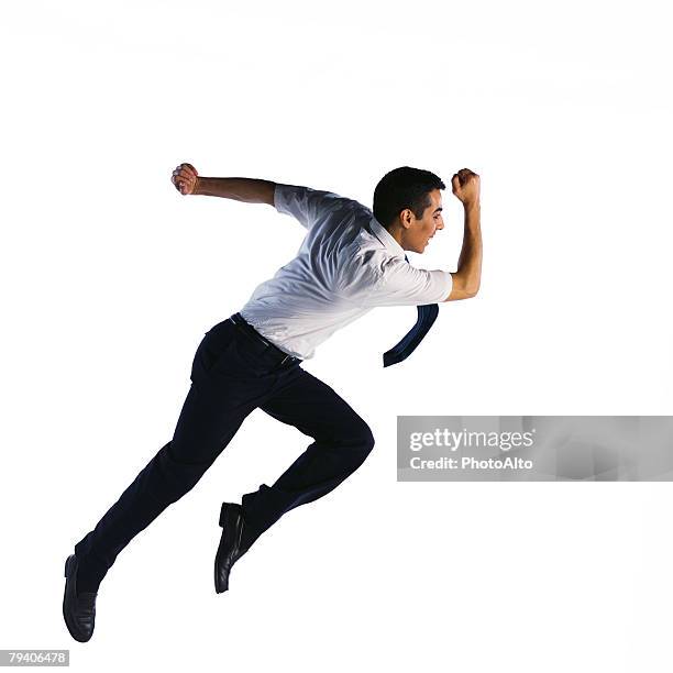 man jumping - necktie run stockfoto's en -beelden