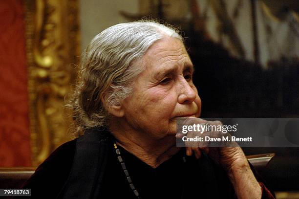 Doris Lessing attends the reception hosted by Harpercollins and English Pen for Doris Lessing to receive the Nobel Prize in Literature, at the...