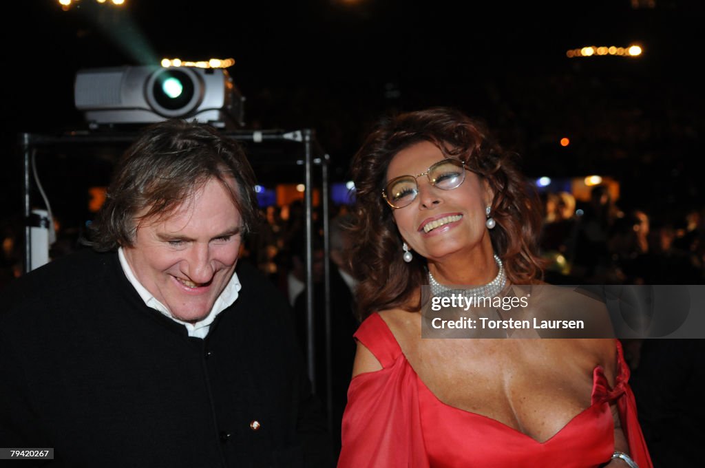 Gerard Depardieu and Sophia Loren attend the Tenerife Carnival