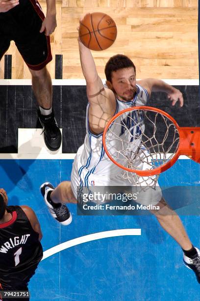 Hedo Turkoglu of the Orlando Magic dunks against the Miami Heat at Amway Arena on January 30, 2008 in Orlando, Florida. NOTE TO USER: User expressly...