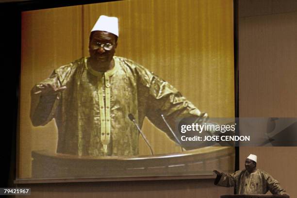 The chairman of the African Union Commission, Alpha Omar Konare, delivers a speech 31 January 2008 during the opening of the 10th AU summit in Addis...