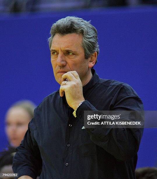 France's headcoach Claude Onesta gestures as he watches his team playing against Croatia during their 8th Men's European Handball Championship...