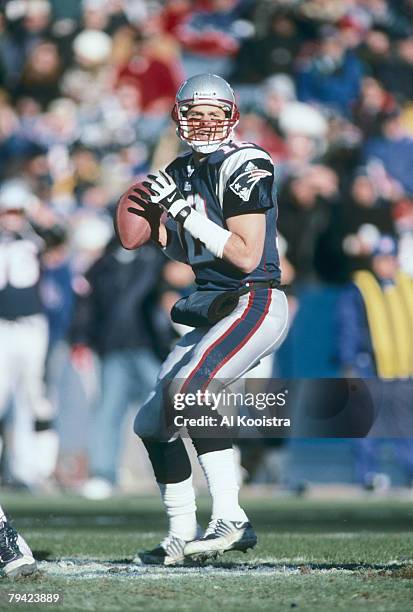 Quarterback Tom Brady of the New England Patriots in a 20 to 13 win over the Miami Dolphins on December 12, 2001 at Foxboro Stadium in Foxboro,...