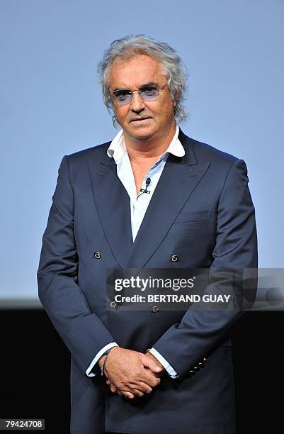 Renault F1 Team managing director Flavio Briatore poses during the launching of the new Formula One Renault R28, 31 January 2008 in...