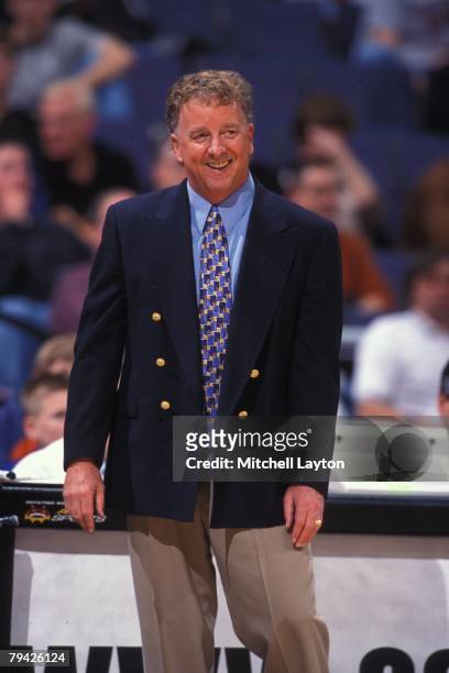 Tom Penders, head coach of the George Washington Colonials, during a basketball game against the Maryland Terrapins at MCI Center on December 5, 1999...