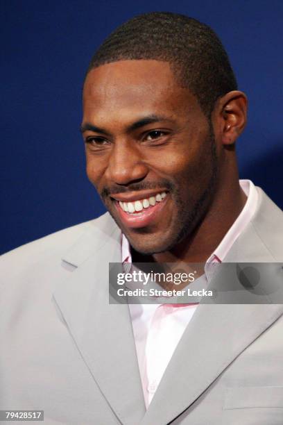 Defensive back Antonio Cromartie of the San Diego Chargers speaks during the GMC Defensive Player of the Year award news conference prior to Super...