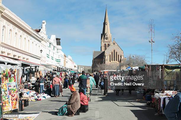 high street during national arts festival in grahamstown. grahamstown, eastern cape province province, south africa - grahamstown stock pictures, royalty-free photos & images