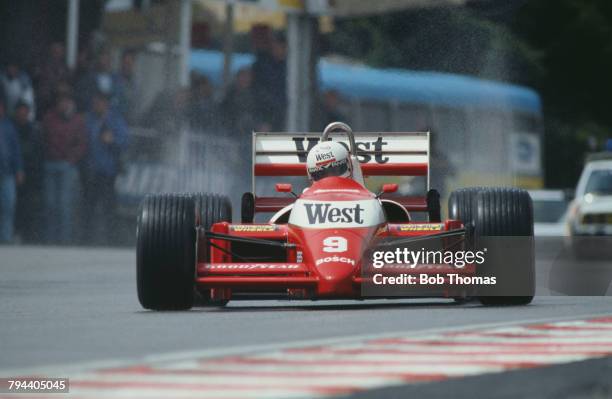 British racing driver Martin Brundle drives the West Zakspeed Racing Zakspeed 871 Zakspeed Straight-4 t/c in the 1987 Belgian Grand Prix at Circuit...