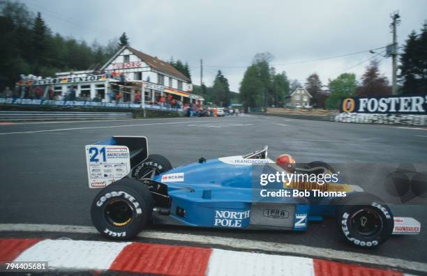 Italian racing driver Alex Caffi drives the Osella Squadra Corse Osella FA11 Alfa Romeo V8 in the 1987 Belgian Grand Prix at Circuit de...