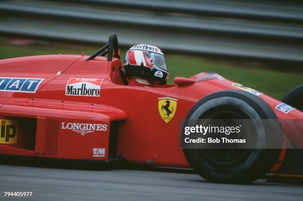 Austrian racing driver Gerhard Berger drives the Scuderia Ferrari SpA SEFAC Ferrari F1/87 Ferrari 033D 1.5 V6t in the 1987 Belgian Grand Prix at...