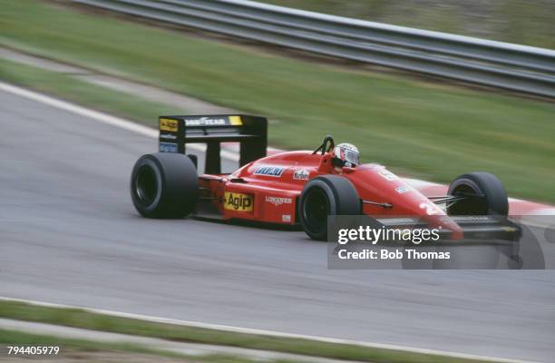 Austrian racing driver Gerhard Berger drives the Scuderia Ferrari SpA SEFAC Ferrari F1/87 Ferrari 033D 1.5 V6t in the 1987 Belgian Grand Prix at...