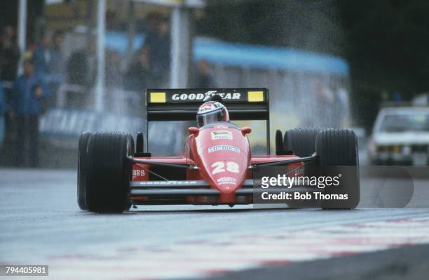 Austrian racing driver Gerhard Berger drives the Scuderia Ferrari SpA SEFAC Ferrari F1/87 Ferrari 033D 1.5 V6t in the 1987 Belgian Grand Prix at...