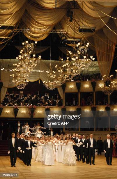 Couples dance during the opening ceremony of the Opera Ball 31 January 2008 in Vienna. Vienna's glitziest event of the year, the Opera Ball, kicks...