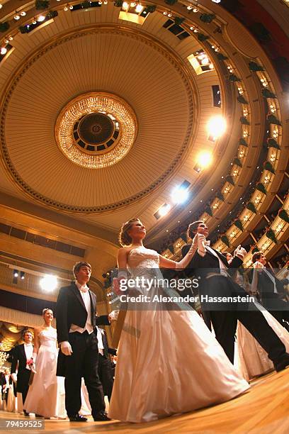 Members of the opening committee dance at the Vienna opera ball on January 31, 2008 in Vienna, Austria. The traditional Opera Ball is held at the...