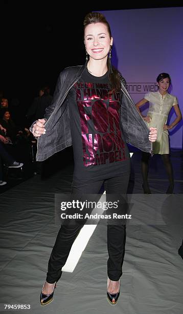 Television presenter Bettina Cramer attends the Susanne Wiebe fashion show during the Mercedes-Benz Fashionweek Berlin autumn/winter 2008 on January...
