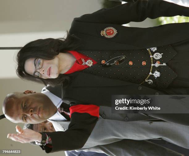 Pop star Michael Jackson blows a kiss to fans on leaving the Santa Barbara County Superior Court, in Santa Maria. Jurors in Jackson's child...