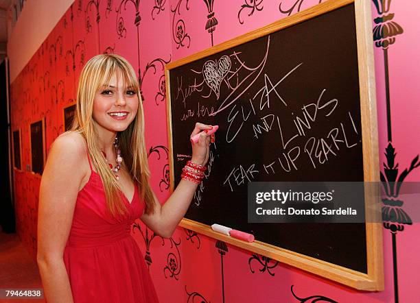 Actress Aimee Teegarden attends The New Pink BlackBerryr Pearl Smartphone Launch Party on January 31, 2008 in Los Angeles, California.