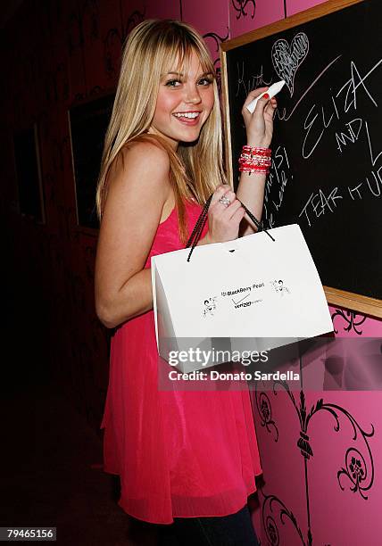 Actress Aimee Teegarden attends The New Pink BlackBerryr Pearl Smartphone Launch Party on January 31, 2008 in Los Angeles, California.