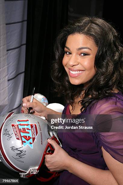 Singer Jordin Sparks attends the Official Super Bowl XLII Talent and Player Gift Lounge produced by the NFL and ON 3 Productions held at the Phoenix...