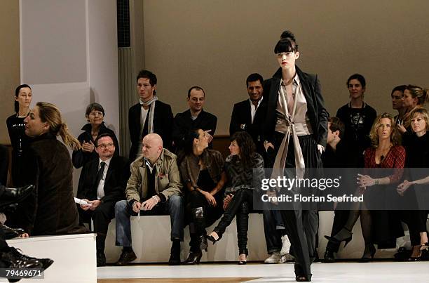 Model walks down the catwalk at the Michalsky fashion show during the Mercedes-Benz Fashionweek Berlin autumn/winter 2008 on January 29, 2008 in...