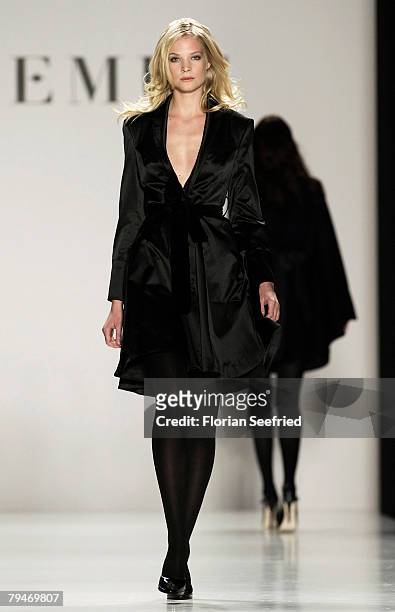 Model walks down the catwalk at the Sinemus fashion show during the Mercedes Benz Fashion Week Berlin autumn/winter 2008 on January 29, 2008 in...