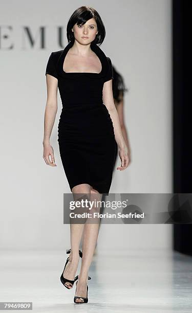 Model walks down the catwalk at the Sinemus fashion show during the Mercedes Benz Fashion Week Berlin autumn/winter 2008 on January 29, 2008 in...