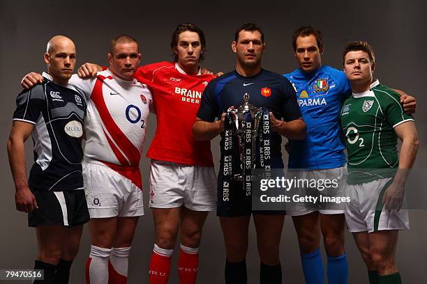 The Captains of the competing nations pose at the launch of the RBS 6 Nations Championship at the Hurlingham Club on January 23, 2008 in London,...
