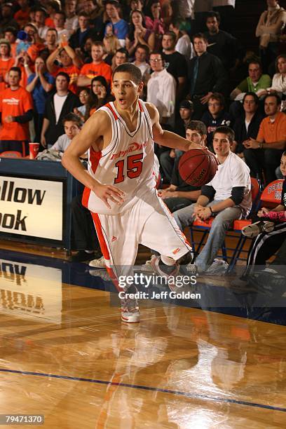 Mychel Thompson of the Pepperdine Waves dribble drives against the Loyola Marymount Lions on January 26, 2008 in Malibu, California.