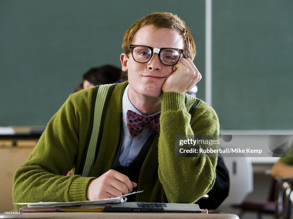 High School Nerd In A Classroom HighRes Stock Photo Getty Images