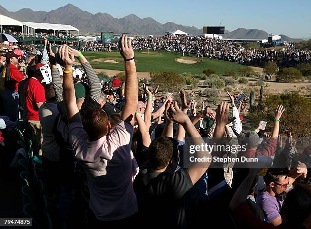 The gallery at the 16th hole cheers during the second round of the FBR Open at TPC of Scottsdale February 1, 2008 in Scottsdale, Arizona.