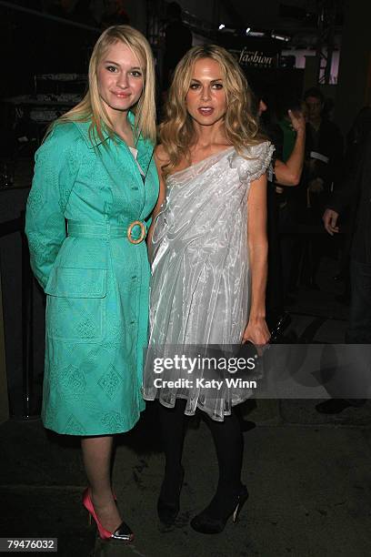 Actress Leven Rambin and celebrity stylist Rachel Zoe pose at the fashion tents in Bryant Park during Mercedes-Benz Fashion Week Fall 2008 on...