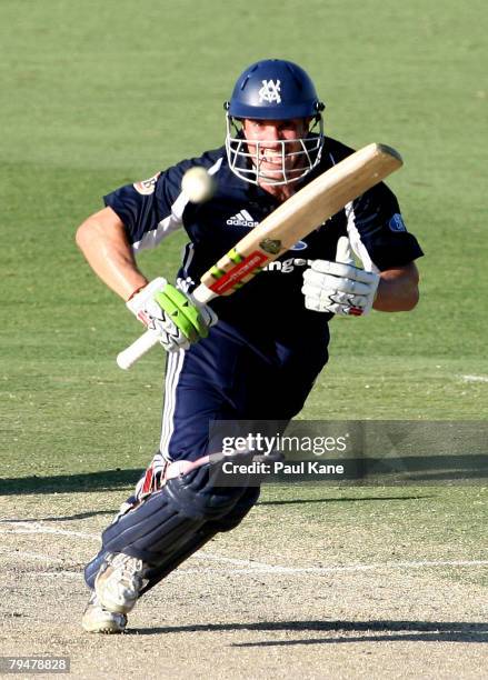 Michael Klinger of the Bushrangers hits out during the Ford Ranger Cup match between the Western Australian Warriors and the Victorian Bushrangers at...