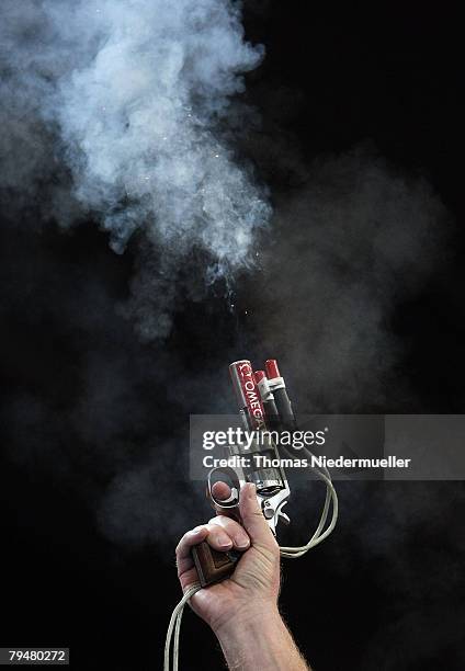 Starter pistol is seen during the Sparkassen Cup 2008 at the Hanns-Martin Schleyer Hall on February 2, 2008 in Stuttgart, Germany.