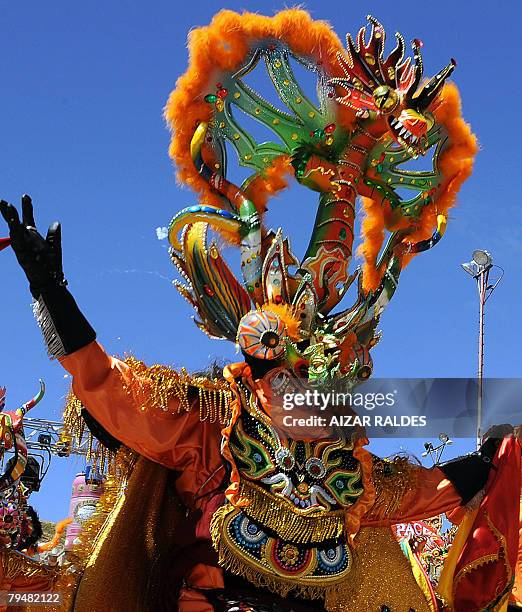 Dancer performs the "Diablada" during the carnival of Oruro -declared Intangible Cultural Patrimony of Humanity by the UNESCO- on February 2 in...