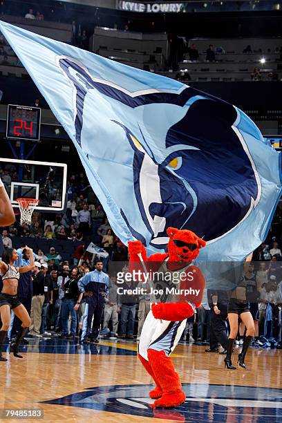 Rufus, the Charlotte Bobcats mascot, entertains fans during a game between the Memphis Grizzlies and the Utah Jazz in support of the Memphis...