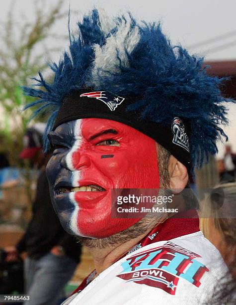 Fan of the New England Patriots enjoys himself on February 2, 2008 in downtown Scottsdale, Arizona.