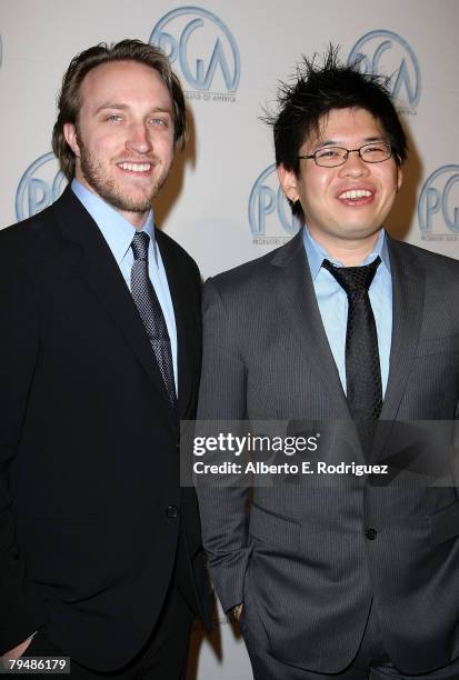 YouTube founders Chad Hurley and Steve Chen arrive at the 19th annual Producers Guild Awards held at the Beverly Hilton Hotel on February 2, 2008 in...